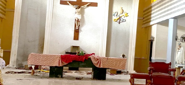 St Francis Catholic Church in Owo Nigeria, where gunmen opened fire and detonated explosives killing dozens of people. Credit: [Rahaman A Yusuf/AP Photo]